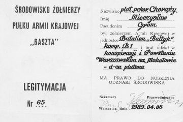 4 Legitymacja_Środowisko Żołnierzy pułku AK BASZTA_1989